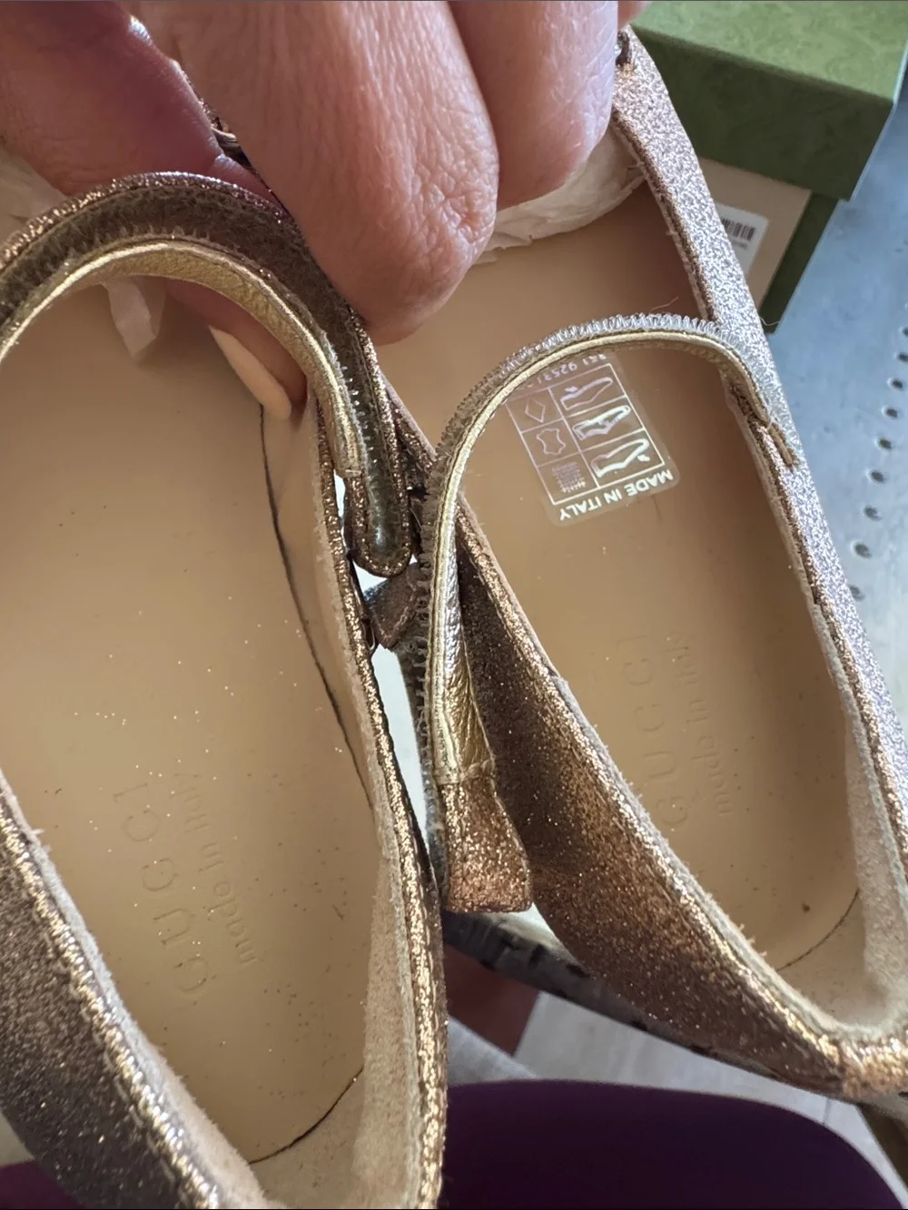 Gucci Metallic Rose Gold Girl's Horsebit Mary Jane Flats